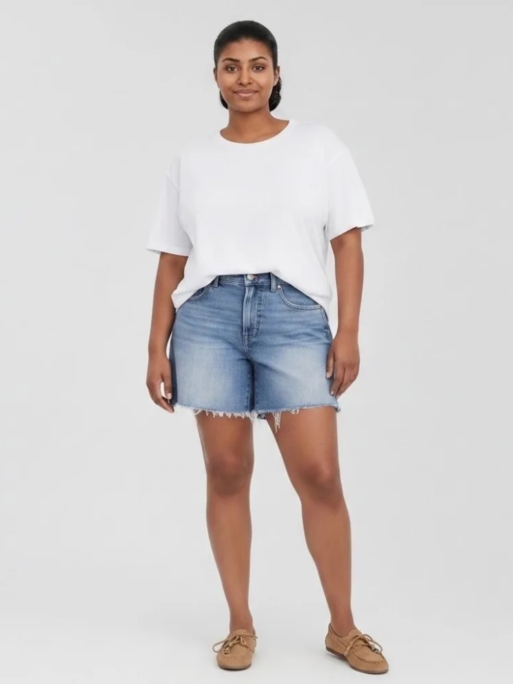 Distressed High-Rise Women's Denim Shorts - Blue